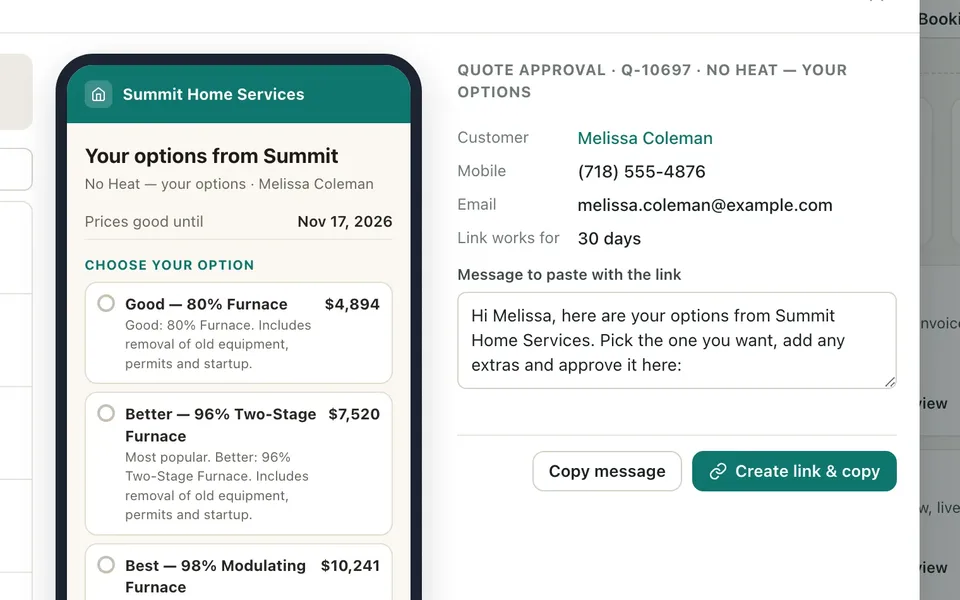 Quote approval link preview with good, better and best options